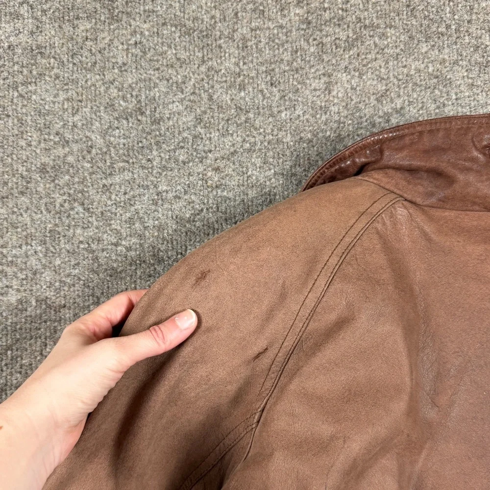 Vintage 90s Wilsons Adventure Bound Brown Genuine Leather Bomber Jacket Womens M - Picture 8 of 11